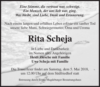 Traueranzeige von Rita Scheja  von Magdeburger Volksstimme