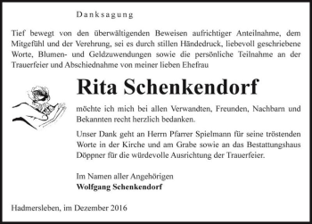 Traueranzeige von Rita Schenkendorf  von Magdeburger Volksstimme