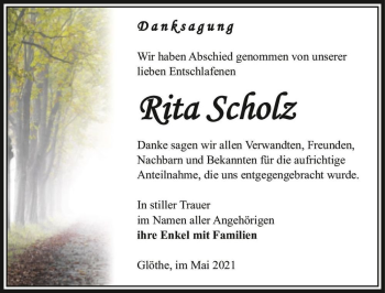 Traueranzeige von Rita Scholz  von Magdeburger Volksstimme
