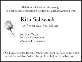 Traueranzeige von Rita Schwoch  von Magdeburger Volksstimme