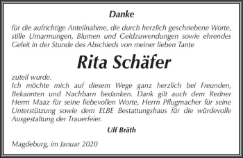 Traueranzeige von Rita Schäfer  von Magdeburger Volksstimme
