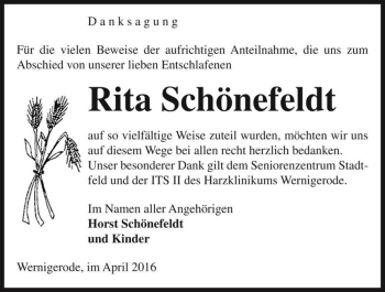 Traueranzeige von Rita Schönefeldt  von Magdeburger Volksstimme