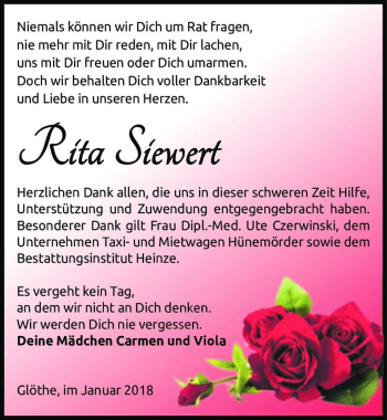 Traueranzeige von Rita Siewert  von Magdeburger Volksstimme