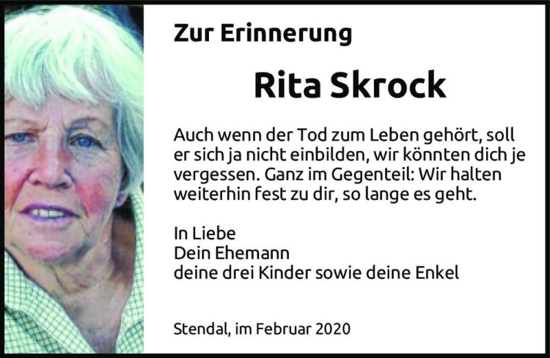  Traueranzeige für Rita Skrock  vom 29.02.2020 aus Magdeburger Volksstimme