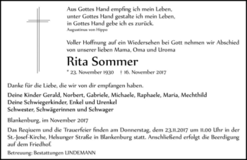 Traueranzeige von Rita Sommer  von Magdeburger Volksstimme