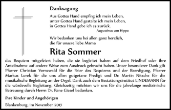Traueranzeige von Rita Sommer  von Magdeburger Volksstimme