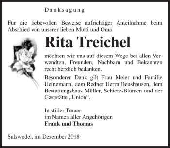 Traueranzeige von Rita Treichel  von Magdeburger Volksstimme