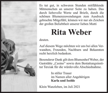 Traueranzeige von Rita Weber  von Magdeburger Volksstimme