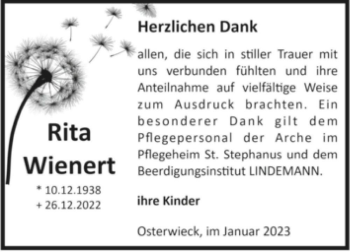 Traueranzeige von Rita Wienert  von Magdeburger Volksstimme