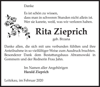 Traueranzeige von Rita Zieprich (geb. Brzana)  von Magdeburger Volksstimme