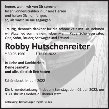 Traueranzeige von Robby Hutschenreiter  von Magdeburger Volksstimme