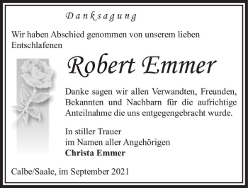 Traueranzeige von Robert Emmer  von Magdeburger Volksstimme