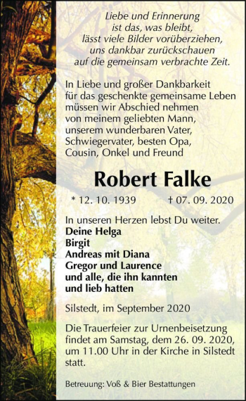 Traueranzeige von Robert Falke  von Magdeburger Volksstimme