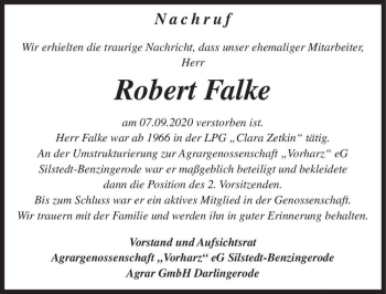 Traueranzeige von Robert Falke  von Magdeburger Volksstimme