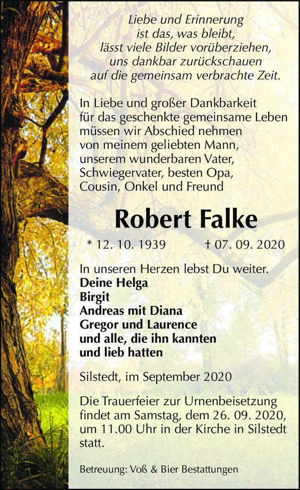  Traueranzeige für Robert Falke  vom 12.09.2020 aus Magdeburger Volksstimme