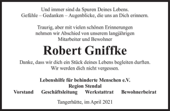 Traueranzeige von Robert Gniffke  von Magdeburger Volksstimme