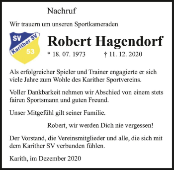 Traueranzeige von Robert Hagendorf  von Magdeburger Volksstimme
