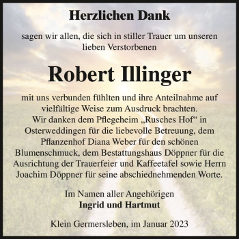 Traueranzeige von Robert Illinger  von Magdeburger Volksstimme