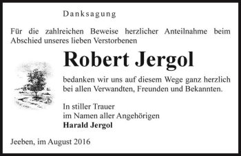 Traueranzeige von Robert Jergol  von Magdeburger Volksstimme