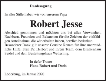 Traueranzeige von Robert Jesse  von Magdeburger Volksstimme