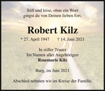 Traueranzeige von Robert Kilz  von Magdeburger Volksstimme