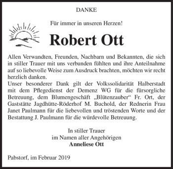 Traueranzeige von Robert Ott  von Magdeburger Volksstimme