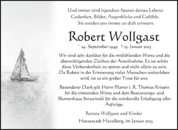 Traueranzeige von Robert Wollgast  von Magdeburger Volksstimme