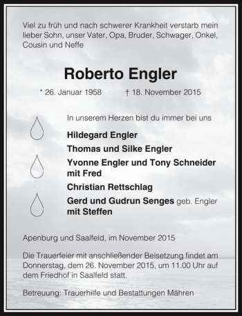 Traueranzeige von Roberto Engler  von Magdeburger Volksstimme