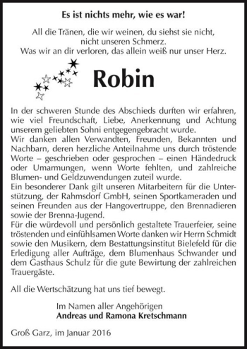 Traueranzeige von Robin  von Magdeburger Volksstimme