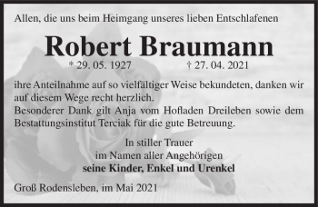 Traueranzeige von Robrt Braumann  von Magdeburger Volksstimme