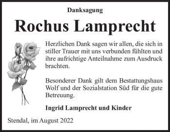 Traueranzeige von Rochus Lamprecht  von Magdeburger Volksstimme