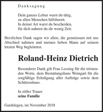 Traueranzeige von Roland-Heinz Dietrich  von Magdeburger Volksstimme