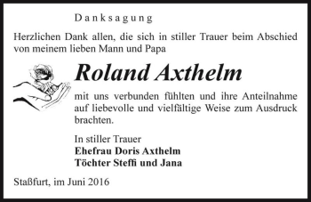 Traueranzeige von Roland Axthelm  von Magdeburger Volksstimme