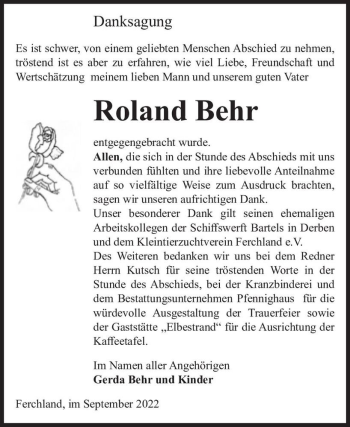 Traueranzeige von Roland Behr  von Magdeburger Volksstimme
