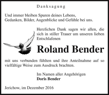 Traueranzeige von Roland Bender  von Magdeburger Volksstimme