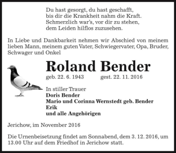 Traueranzeige von Roland Bender  von Magdeburger Volksstimme