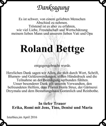 Traueranzeige von Roland Bettge  von Magdeburger Volksstimme
