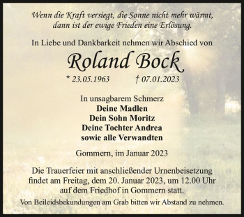 Traueranzeige von Roland Bock  von Magdeburger Volksstimme