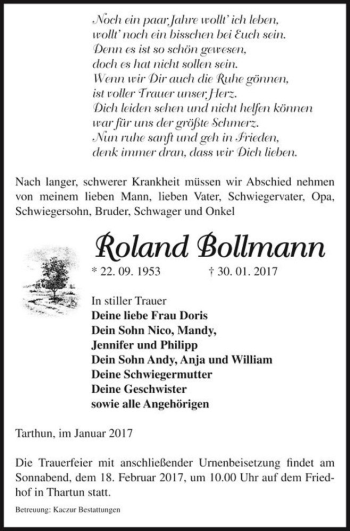 Traueranzeige von Roland Bollmann  von Magdeburger Volksstimme
