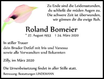 Traueranzeige von Roland Bomeier  von Magdeburger Volksstimme