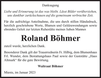 Traueranzeige von Roland Böhmer  von Magdeburger Volksstimme