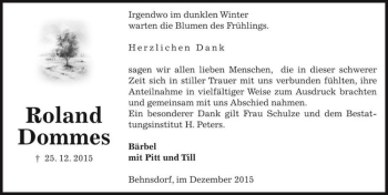 Traueranzeige von Roland Dommes  von Magdeburger Volksstimme
