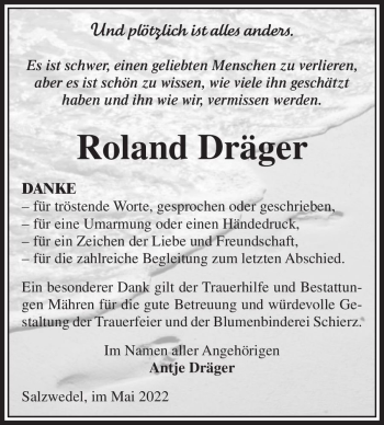 Traueranzeige von Roland Dräger  von Magdeburger Volksstimme