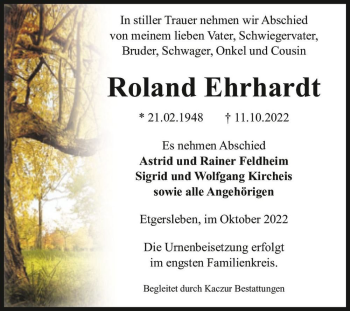 Traueranzeige von Roland Ehrhardt  von Magdeburger Volksstimme