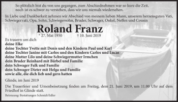 Traueranzeige von Roland Franz  von Magdeburger Volksstimme