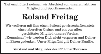 Traueranzeige von Roland Freitag  von Magdeburger Volksstimme