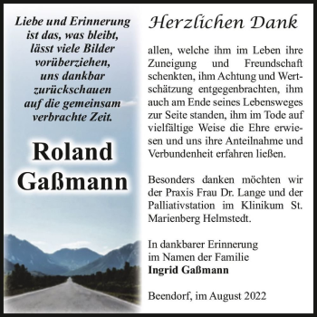 Traueranzeige von Roland Gaßmann  von Magdeburger Volksstimme