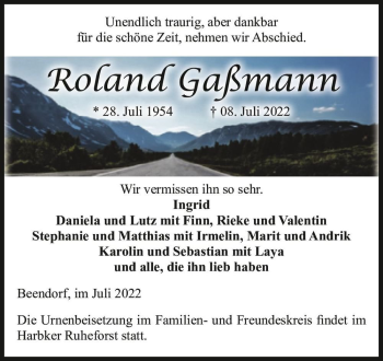 Traueranzeige von Roland Gaßmann  von Magdeburger Volksstimme