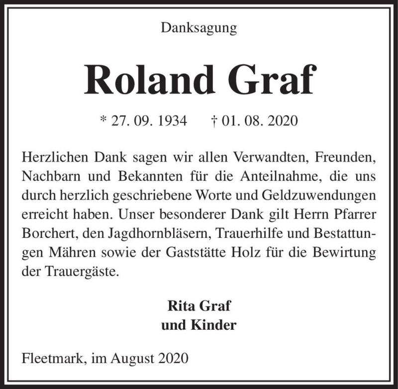  Traueranzeige für Roland Graf  vom 28.08.2020 aus Magdeburger Volksstimme