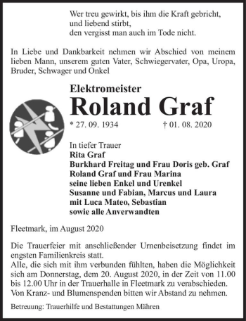 Traueranzeige von Roland Graf  von Magdeburger Volksstimme